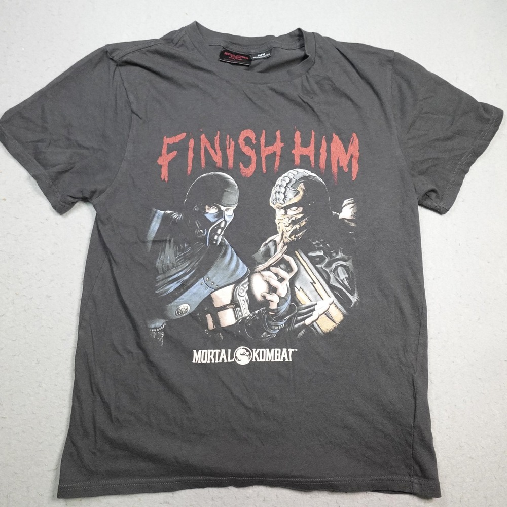 Mortal Kombat Klassic Shirt Mens Medium Gray Finish Him Sub-Zero Tee Scorpion